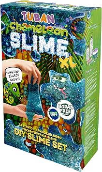 TUBAN DIY Tuban Slime Set - Glue - Activator - Neon Glitter - Container - Stirring Stick - Toy for Kids Chameleon XL