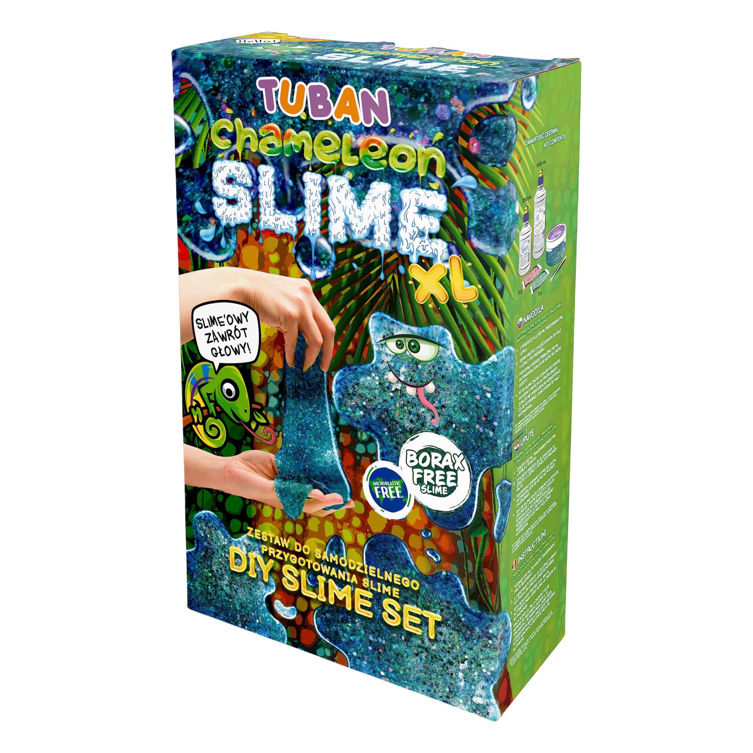 TUBAN DIY Tuban Slime Set – Kleber – Aktivator – Neon-Glitzer – Behälter – Rührstab – Spielzeug für Kinder Chamäleon XL