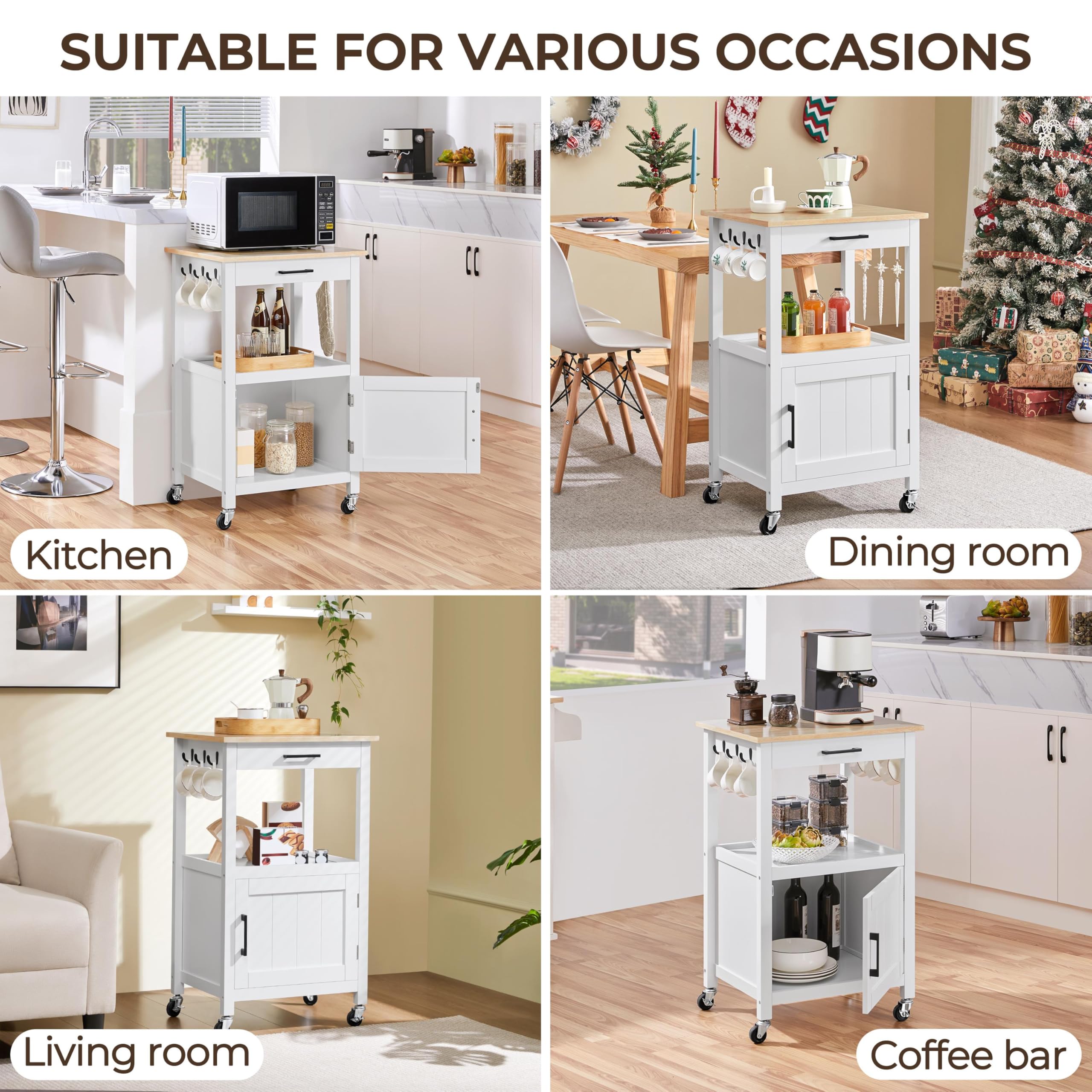 Yaheetech Carrello da Cucina con Ruote in Legno e Metallo 55 x 45 x 89 cm con Piano da Lavoro e Comodo Stoccaggio degli Oggetti Salvaspazio per Cucina Dispensa Ristorante e Bar Bianco