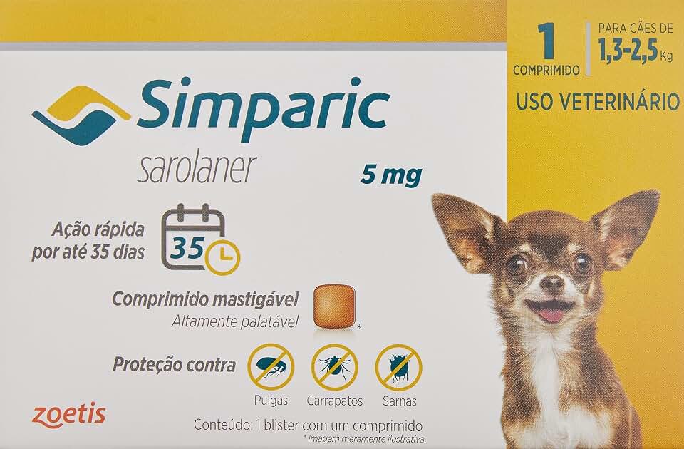 Zoetis Simparic 5Mg 1 3 Até 2 5Kg 1Cp Para Cães