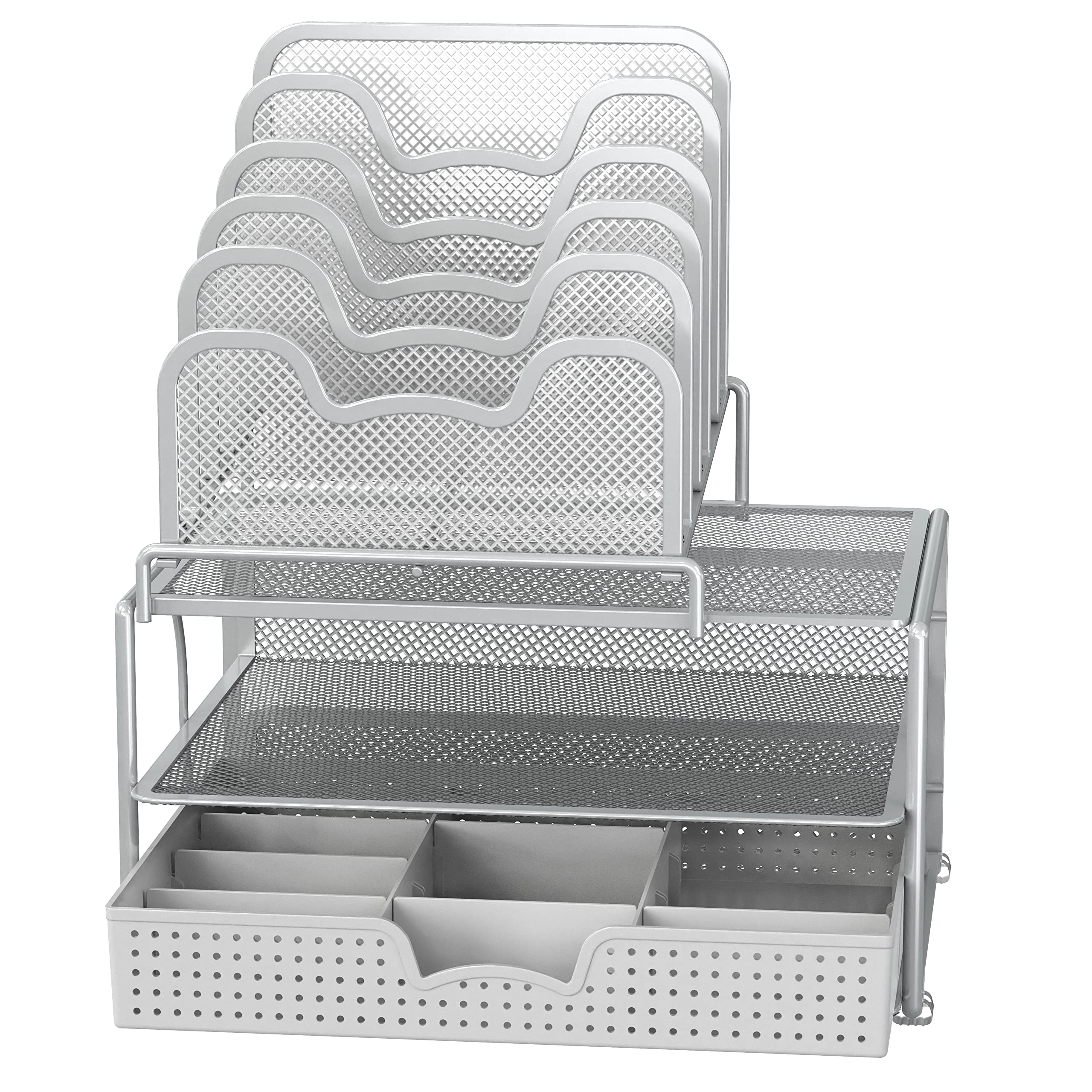 SimpleHouseware Mesh Desk Organizer with Sliding Drawer, Double Tray