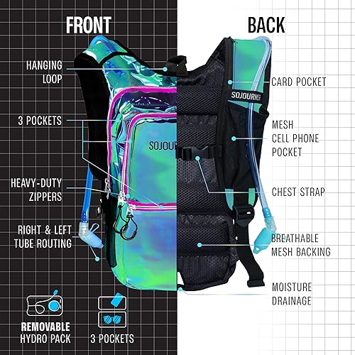 Miniatura 3 de SoJourner Bags, Rave Hydration Pack - Bolsa de agua de 2L incluida, para festivales, raves, senderismo, ciclismo, fiestas, escalada, carrera y más