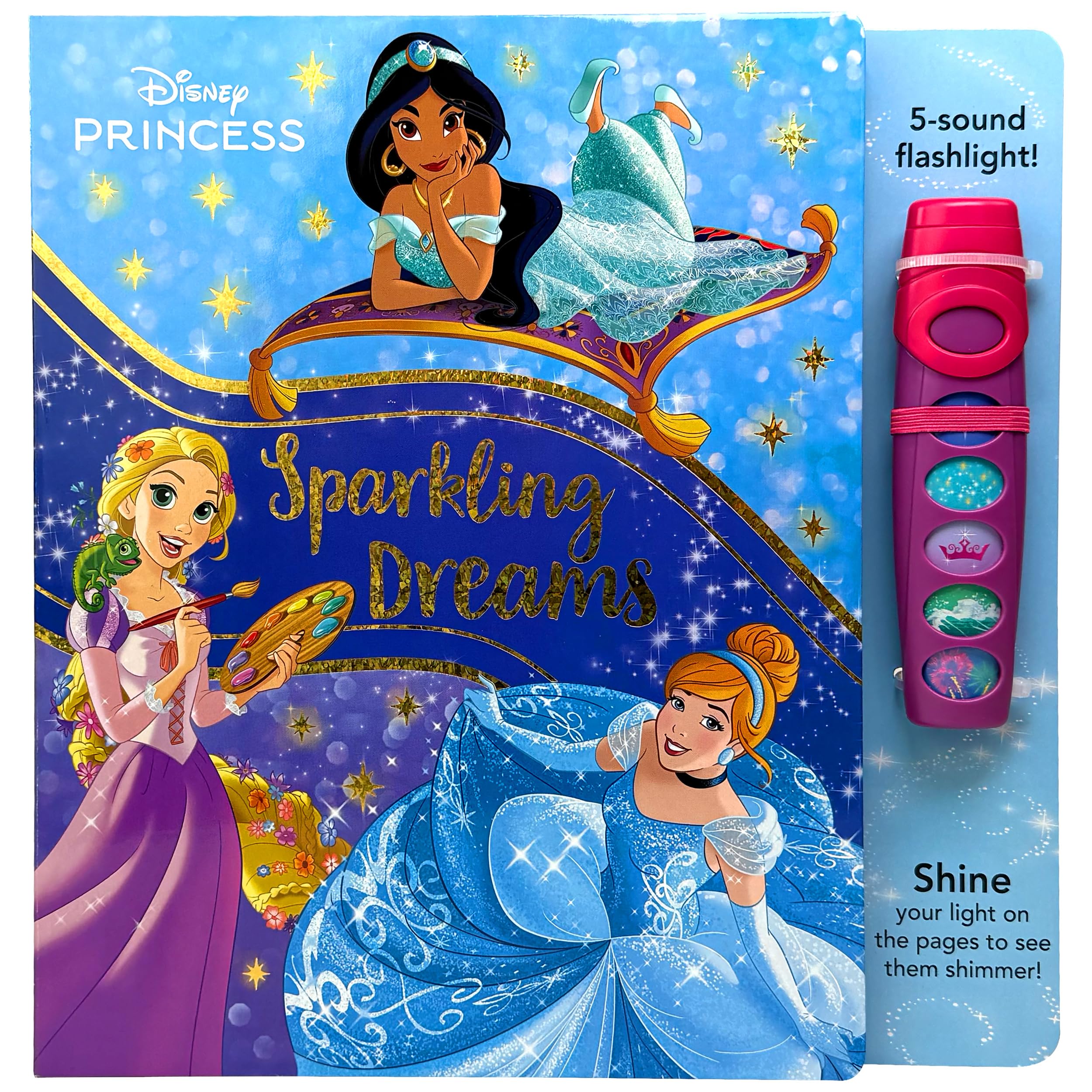 Disney Princess Tiana, Moana, Rapunzel, Cinderella, and Jasmine: Sparkling Dreams Sound Book - Includes a Real Working Flashlight! - PI Kids