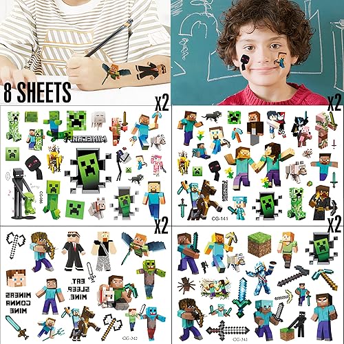 Miniatura 2 de 8 hojas de juegos de tatuaje para niños, tatuajes temporales para niños, tatuaje de juego para niños y niños, juego de tatuajes temporales para