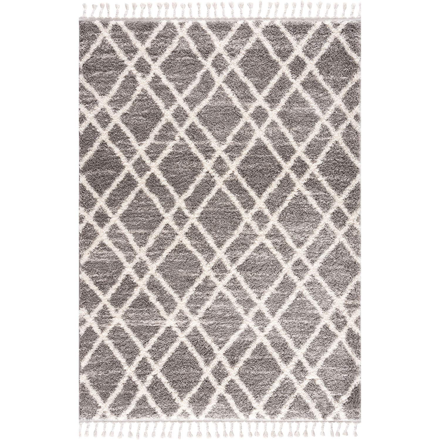 carpet city Tapis Shaggy à Poils Longs Gris/Blanc Super Doux au Style Ethnique pour Salon et Chambre à Coucher Dimensions 200/290 cm x 200 cm