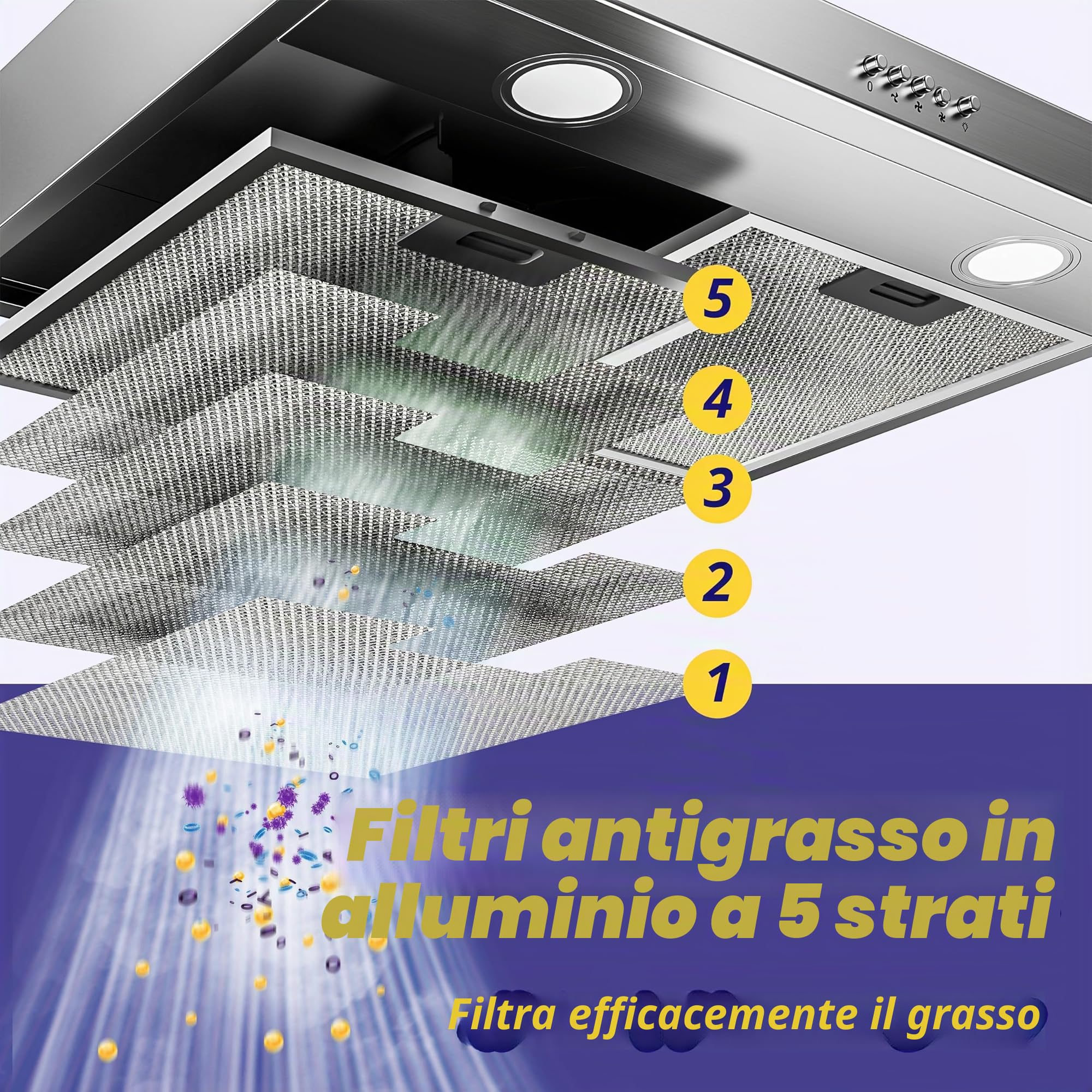 FIREGAS Cappaaspirante 60 cm, LED, 3 livelli di potenza, potente cappa, cofano efficiente con motore brushless, filtro antigrasso e filtro a carbone