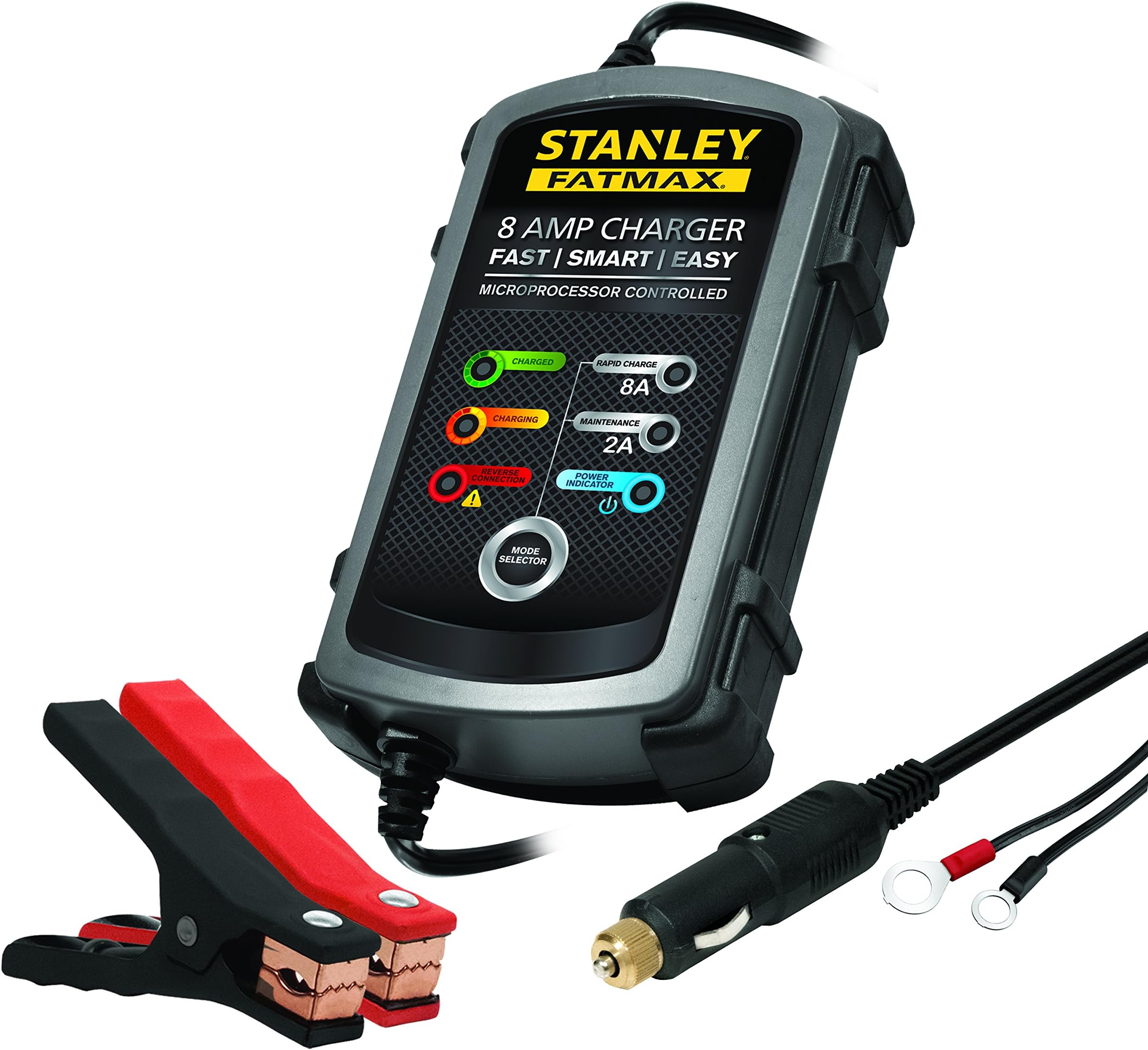 STANLEY FATMAX BC8S Fully Automatic 8A 12V Battery Charger/Maintainer with Cable Clamps