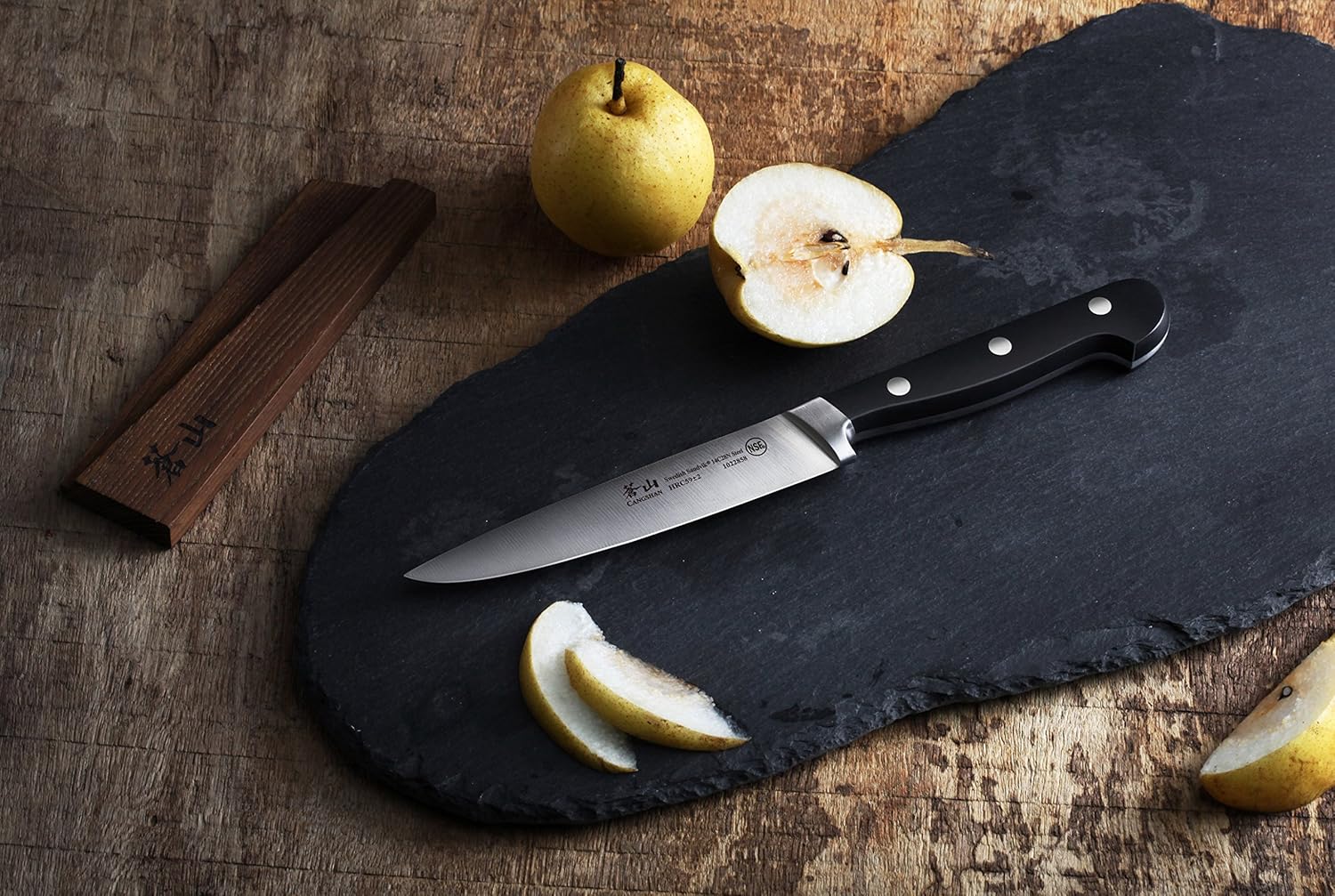 Cangshan TV2 Series 1022865 Swedish 14C28N Steel Forged 5-Inch Utility Knife and Wood Sheath Set