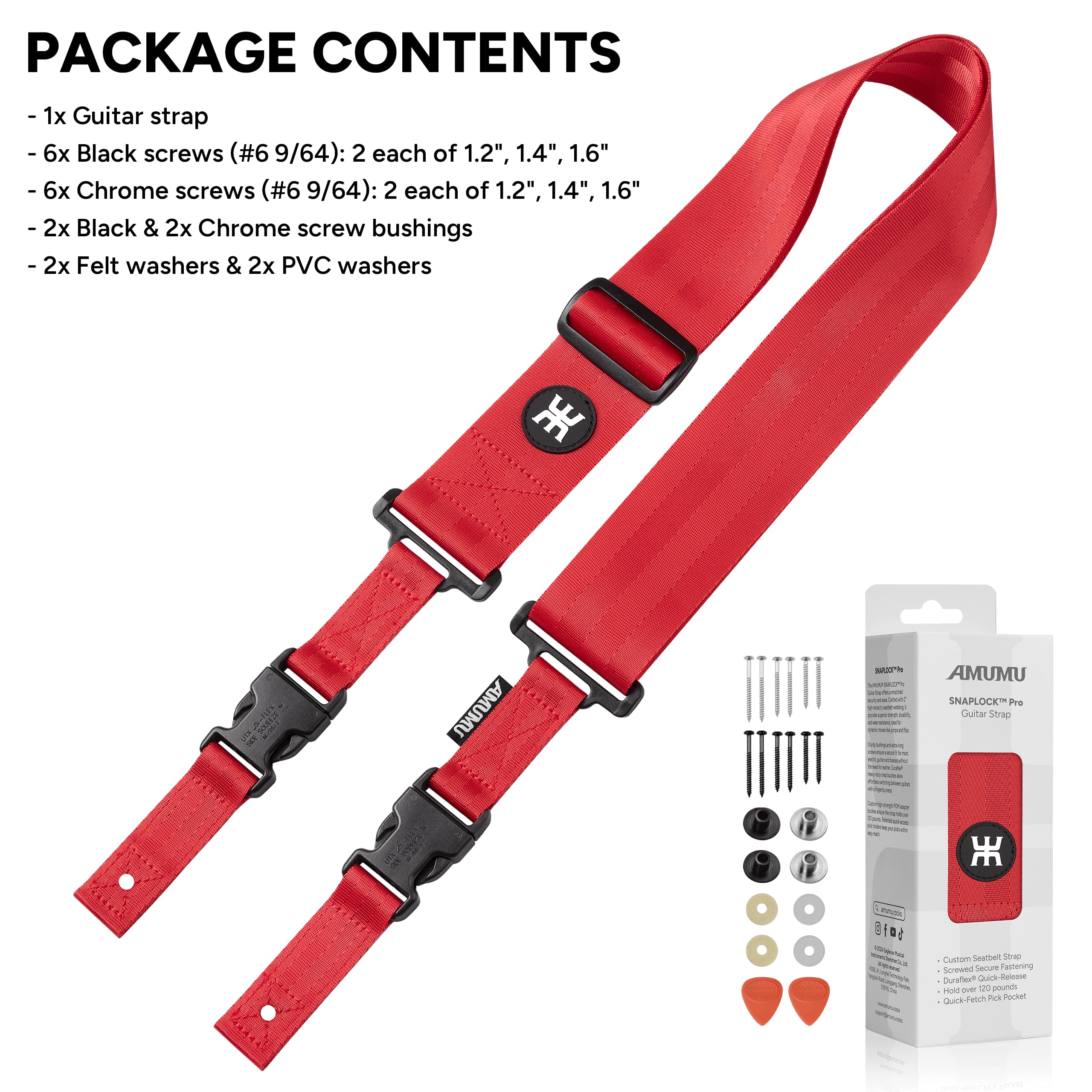 Amumu SNAPLOCK Pro Guitar Strap - Quick-Release Buckle, Fits Bass, Electric Guitars