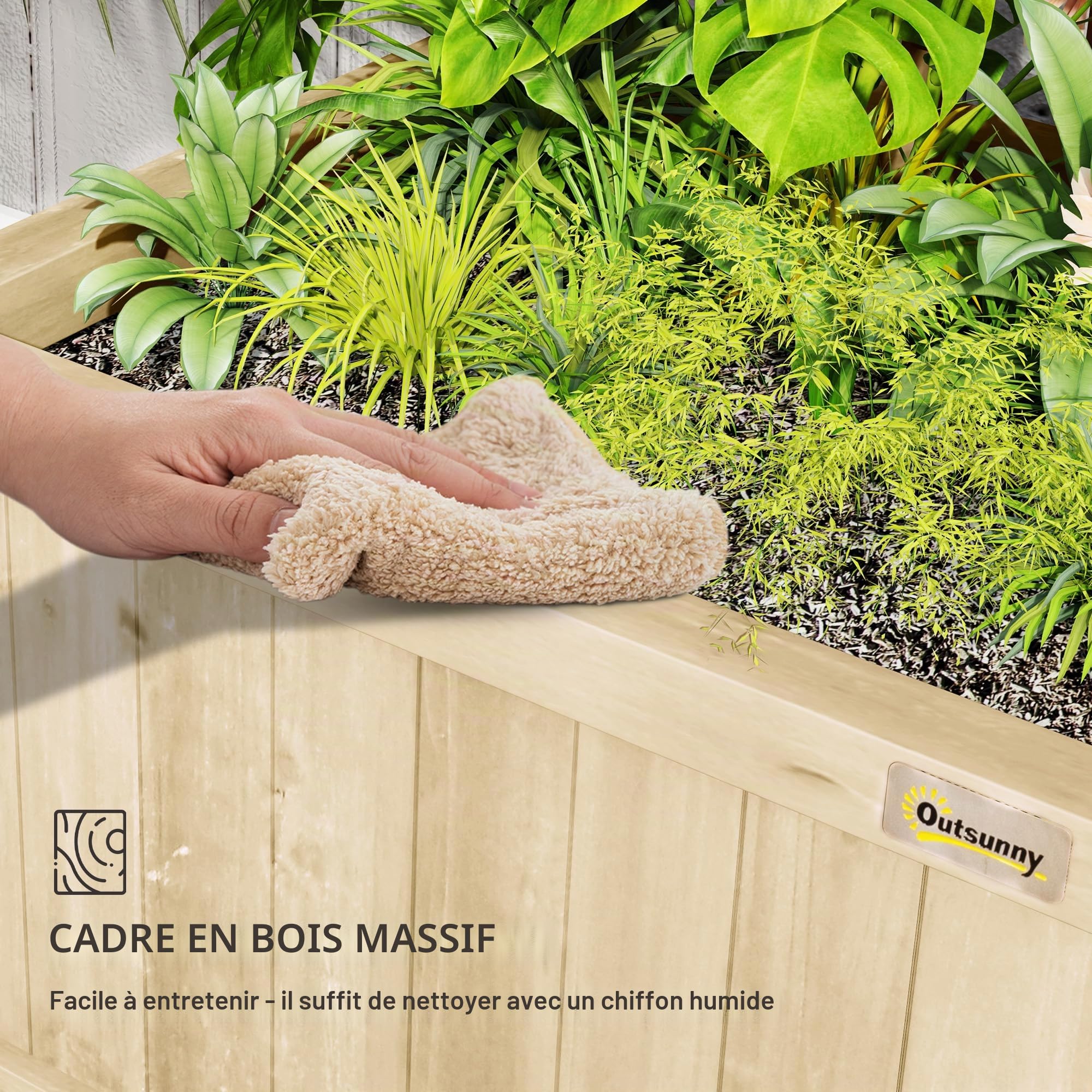 Outsunny Jardinière en bois avec treillis pour plantes grimpantes, plate-bande surélevée, jardinière avec trous de drainage pour cultiver des légumes, des herbes et des fleurs pour jardin, terrasse