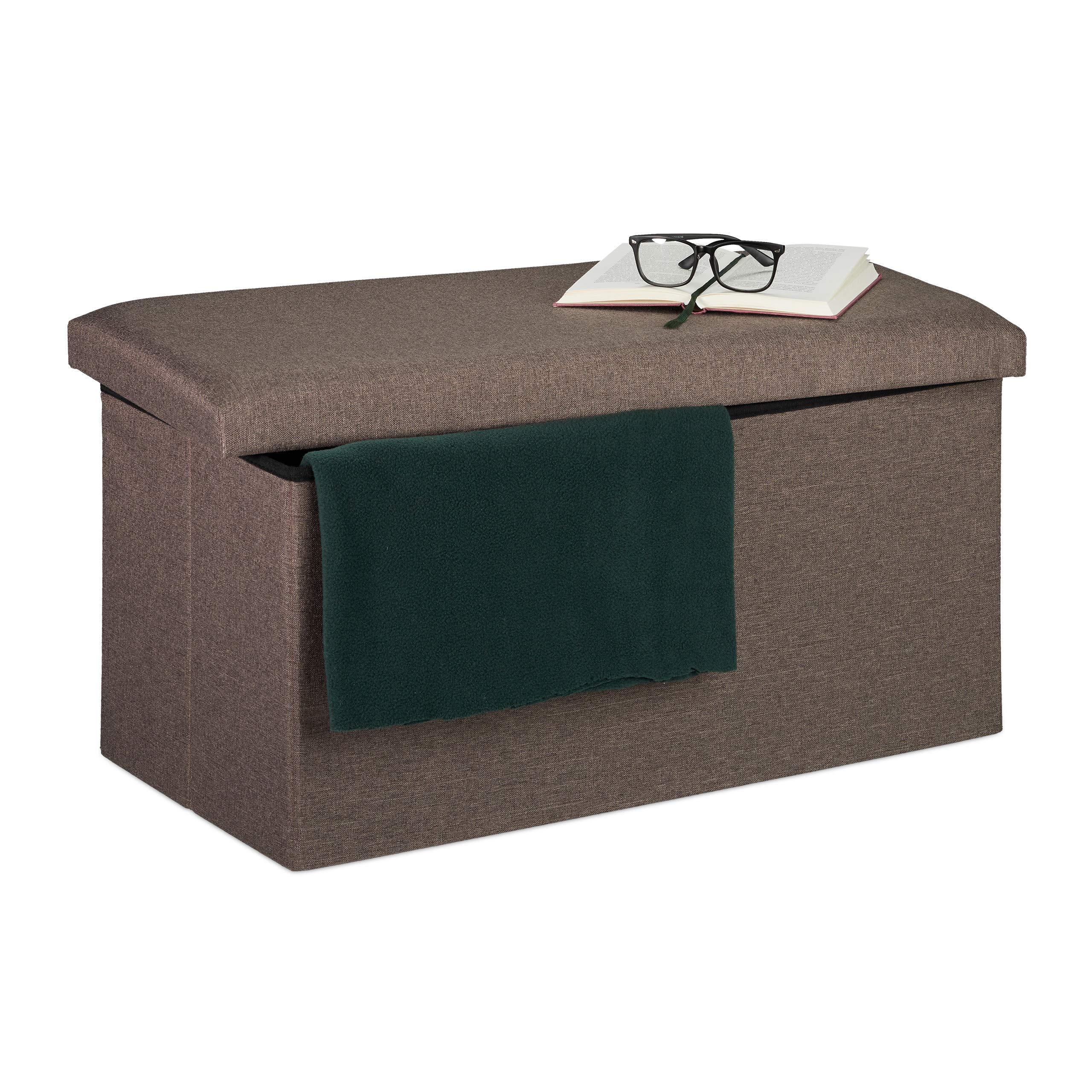 Relaxdays Banco Almacenaje, Baúl Almacenamiento, Efecto Lino, Asiento Acolchado, 38 x 76,​5 x 38,​5 cm, Gris Oscuro