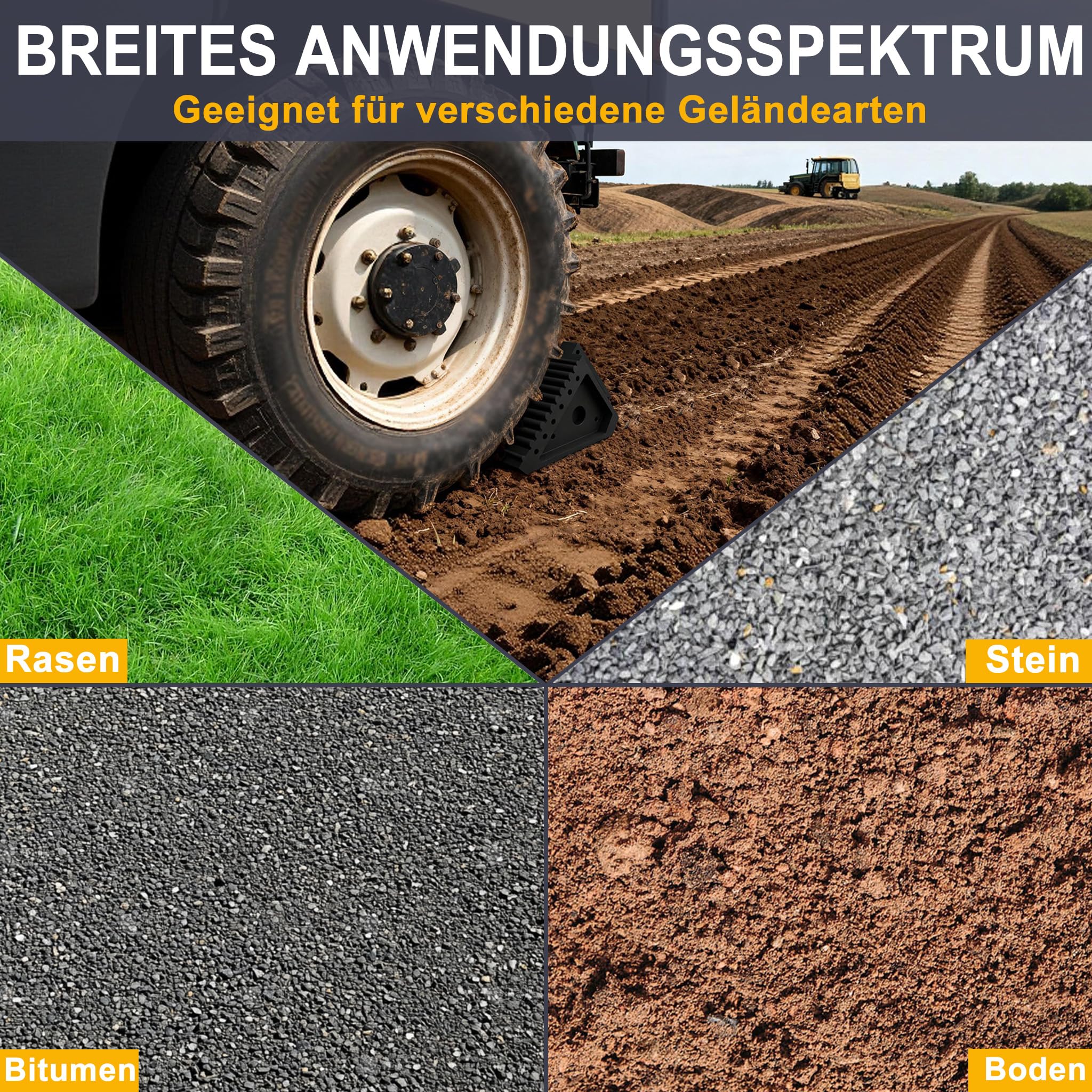 AufuN 4 sztuki klinów do przyczep kempingowych – wytrzymałe kliny gumowe z uchwytem, antypoślizgowe kliny hamulcowe do samochodów osobowych, ciężarowych, przyczep kempingowych, stoperów kół