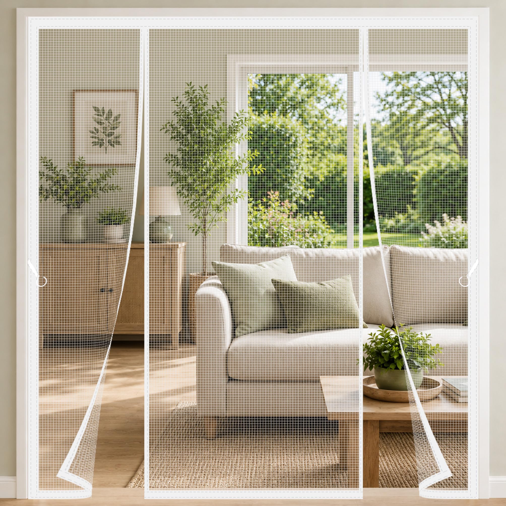 Shuruo White Magnetic Fly Screen For Large Doors 200X250cm Fibreglass Fly Screen With Central Entry With Bottom Weights And Neat Door Frame Fit Designed For Busy Family Doorways Large Glass Door