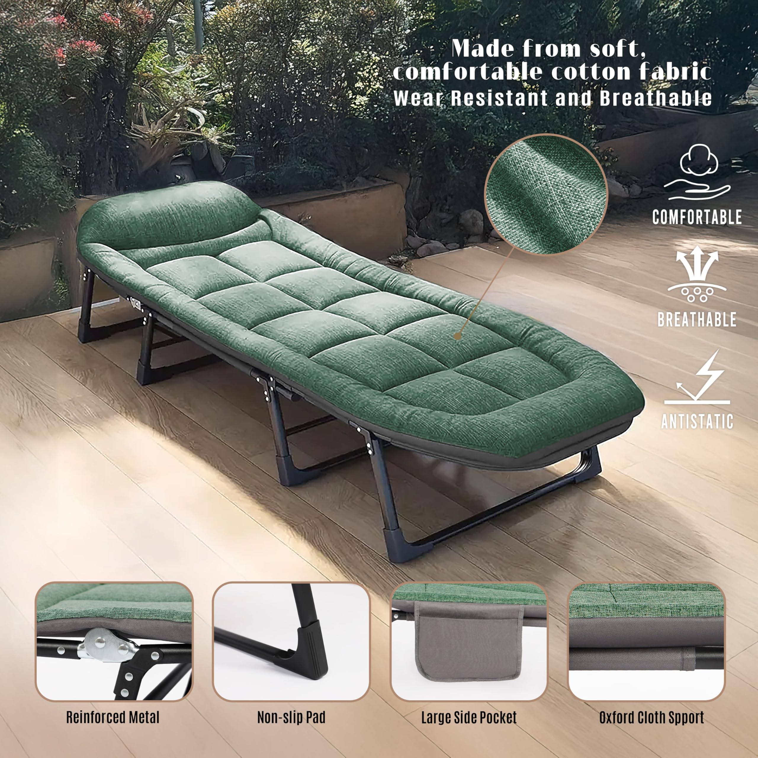 Lit De Camp Pliant Réglable 6 Positions – Matelas Amovible, Charge 200kg