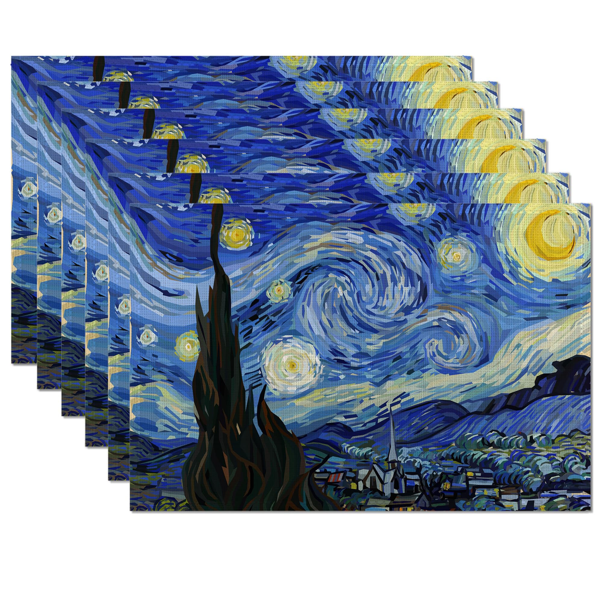 Starry Night Placemats Set of 6,Table Mats Non-Slip Heat Resistant Washable Placemat for Party Kitchen Dining Table Decoration Indoor Outdoor