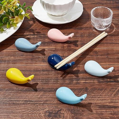 Miniatura 2 de 6 piezas de palillos de cerámica de ballenas lindas, coloridos delfines palillos soporte soporte soporte para restaurantes chinos japoneses de