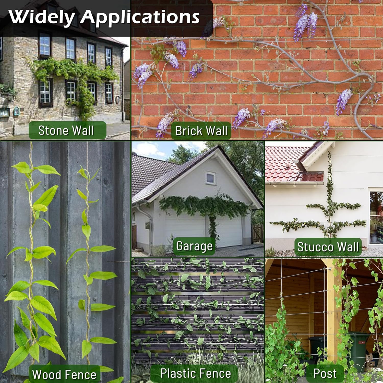 Tensioned Wall Wire Trellis Kit, 5/64”(2mm) x 150ft Cable with T316 Stainless Steel Turnbuckle Tensioners for Outdoor Climbing Plants Espalier System for Fence and Garden DIY Projects