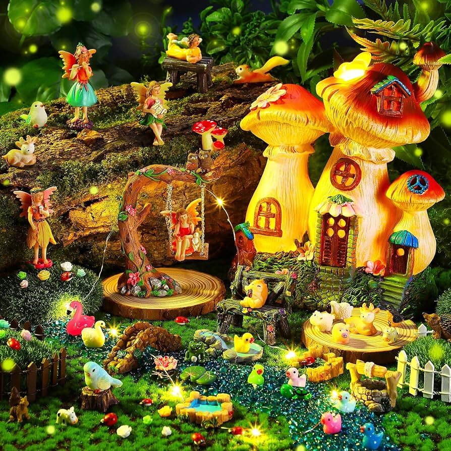 LONCESS Miniature Fairy Garden Accessories, Small Fairy Figurines For Fairy Garden, Flower Pot, Home Decoration, Birthday Cake Topper, Girl Fly Wing Figurines For Car Decor, 4 Pieces