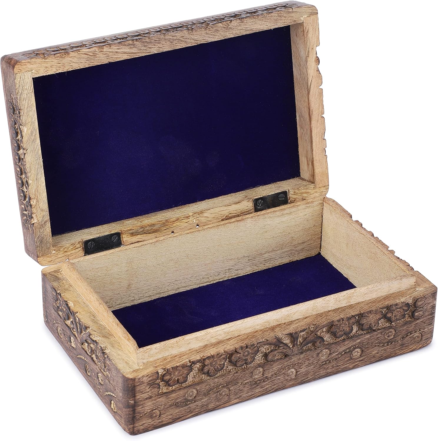 Ajuny Wooden Hand Carved Decorative Jewelry Box Trinity Knot Carvings Vintage Keepsake Storage Organizer Travel Treasure Chest Trinket Holder Case Great Gifts 8x5 Inch image 5