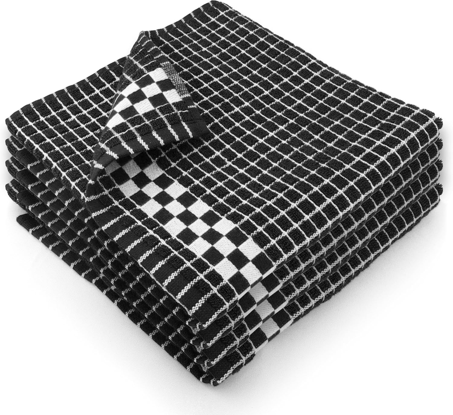 Fecido Classic Dark Kitchen Dish Towels with Hanging Loop - Heavy Duty Absorbent Dish Clothes - European Made 100% Cotton Tea Towels - Set of 4, Black