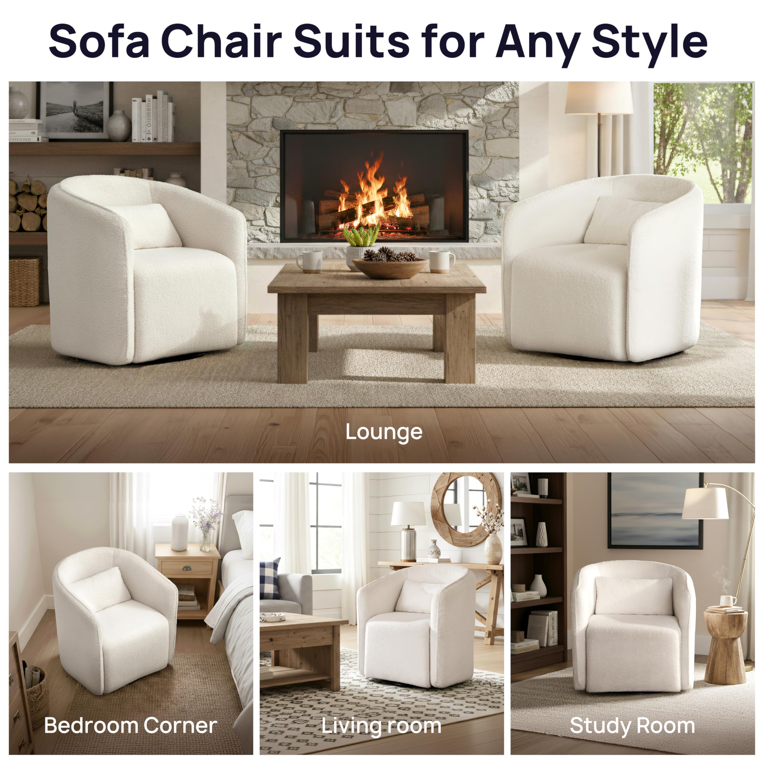 The Best Boucle Accent Chairs in 2026 4 CHICHOUSE Oversized Boucle Swivel Accent Chair with 82L Hidden Storage, 360° Swi — product photo