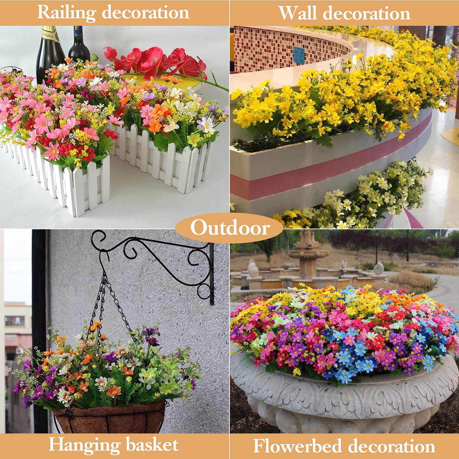 Künstliche Blumen zur Dekoration, 18 Bündel, Kunstblumen aus Seide, mit Stielen für den Außenbereich, künstliche Pflanzen und Blumen, Bauernhof, künstliche Pflanzen für Heimdekoration im Innenbereich