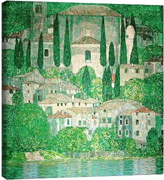 Posterlounge Church in Cassone Landscape with Cypresses Canvas print