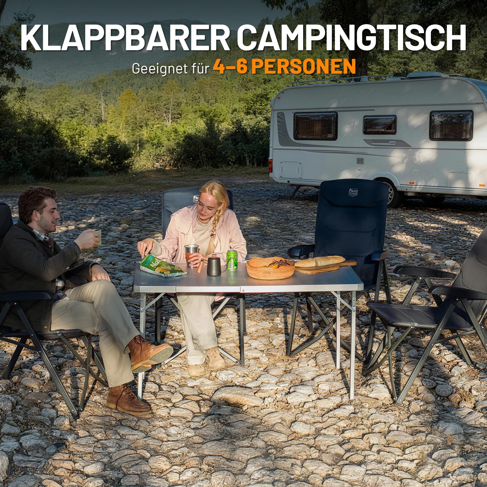 TIMBER RIDGE Campingtisch Klappbar Gartentisch Ausziehbar für 4-6 Personen | 94/130x70 cm Aluminium Klapptisch Höhenverstellbar Camping Falttisch mit Tragetasche für Picknick Camping Garten Outdoor