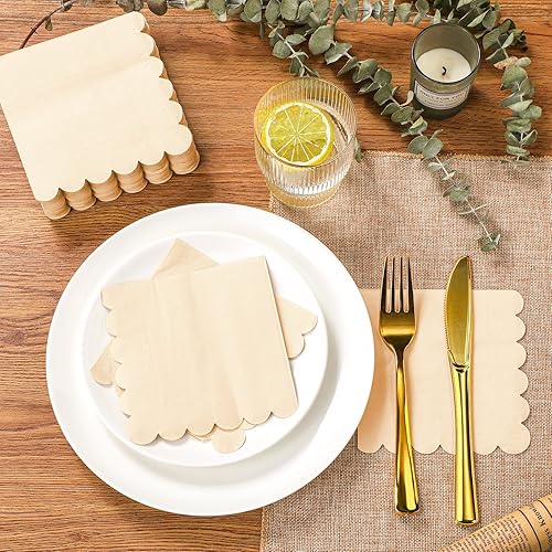 Miniatura 3 de Fuutreo 200 servilletas de cóctel de 2 capas con bordes festoneados plegadas de 5 x 5 pulgadas, desechables para cenas, bodas, fiestas de