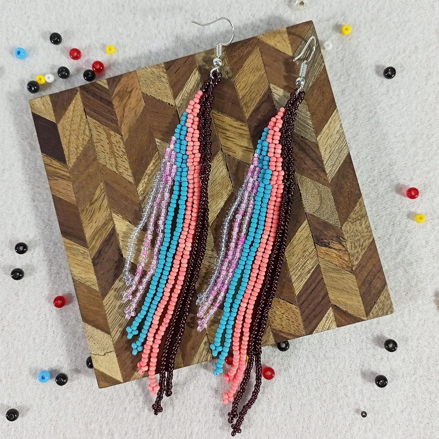 Weavish Long Beaded Necklace – Boho Native Handmade Seed Bead Tassel Necklace, Bohemian Large Statement Beaded Necklace for Women (craftscorner-va2) - Image 6