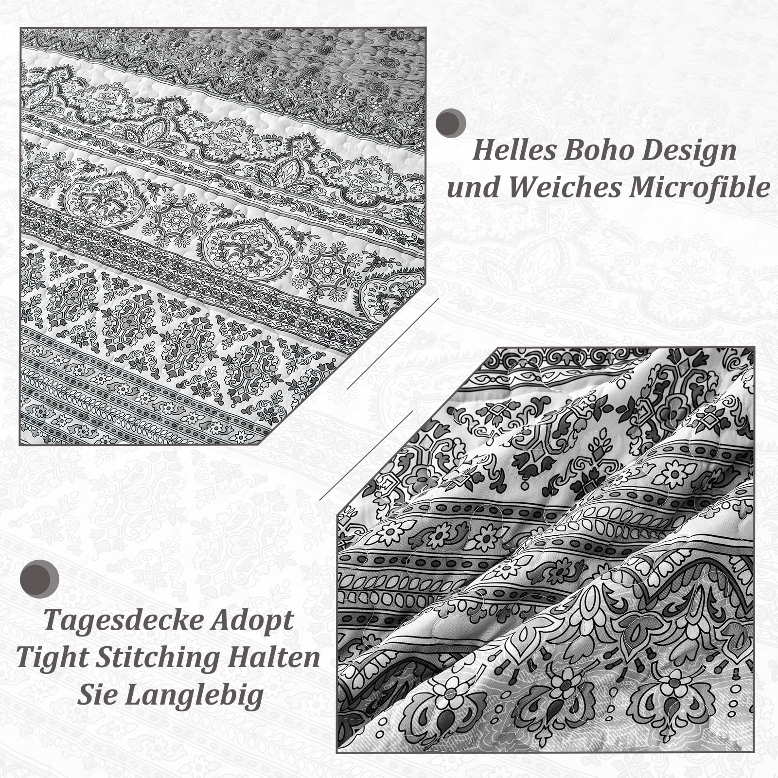 WONGS BEDDING Couvre-lit 240 X 260 Cm - Gris Marron - 3 Pièces