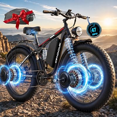 Peak 9000W Dual Motor Ebike for Adults,58V Max Output 36AH Battery Electric Bike with Full Suspension Up to 47 MPH 105 Miles Hydraulic Brakes 24 Inch Fat Tire E Bike for Mountain Commute