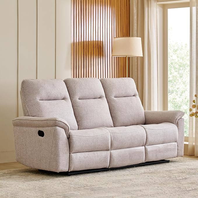Home Centre | Artise 3-Seater Fabric Recliner | Recliner Sofa for Living Room | Solid Wood | Beige | 1 Year Warranty
