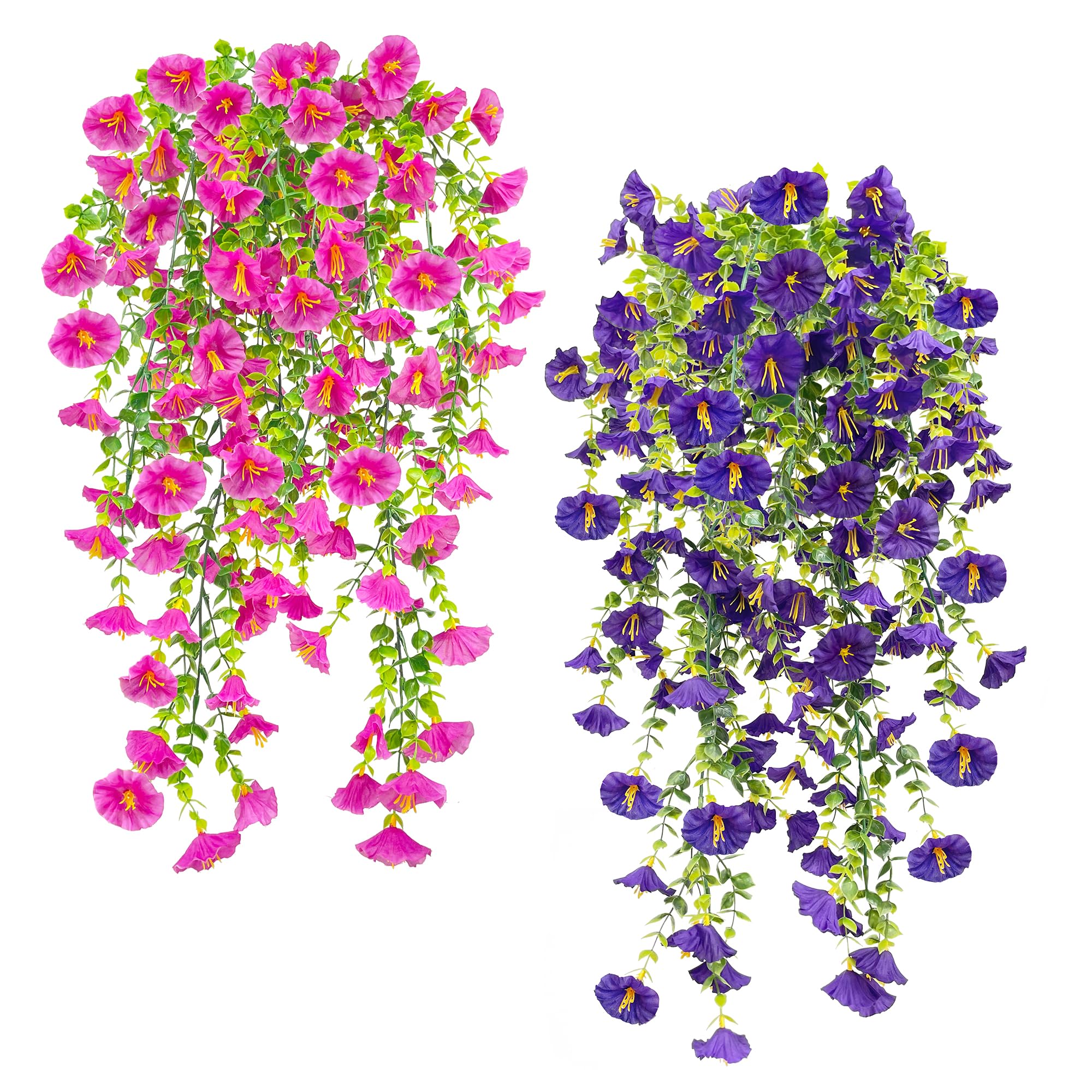 SHEPIN 4 Stück Kunstblume Hängend Petunien Seidenblumen, Künstliche Hängepflanzen Eukalyptus wie echt, 78CM Künstliche Blumen für Draußen Wetterfest, Plastikblumen Petunien Pflanzen für Balkon
