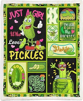 Pickle Throw Blanket for Teen Girls and Women, Funny Just A Girl Who Loves Pickles Fuzzy Sherpa Fleece Plush Blanket for Couch Bed and Sofa, Novelty Food Themed Gag Gift, 50"x60"