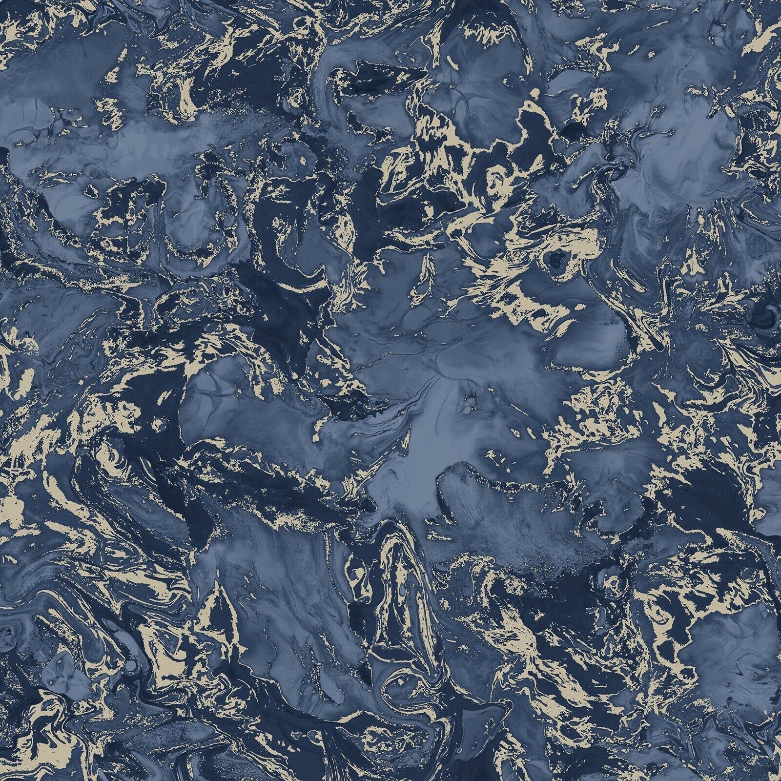 Metallic Ripple Liquid Marble Elixir Swirl Blue Gold Shimmer Wallpaper WD0042