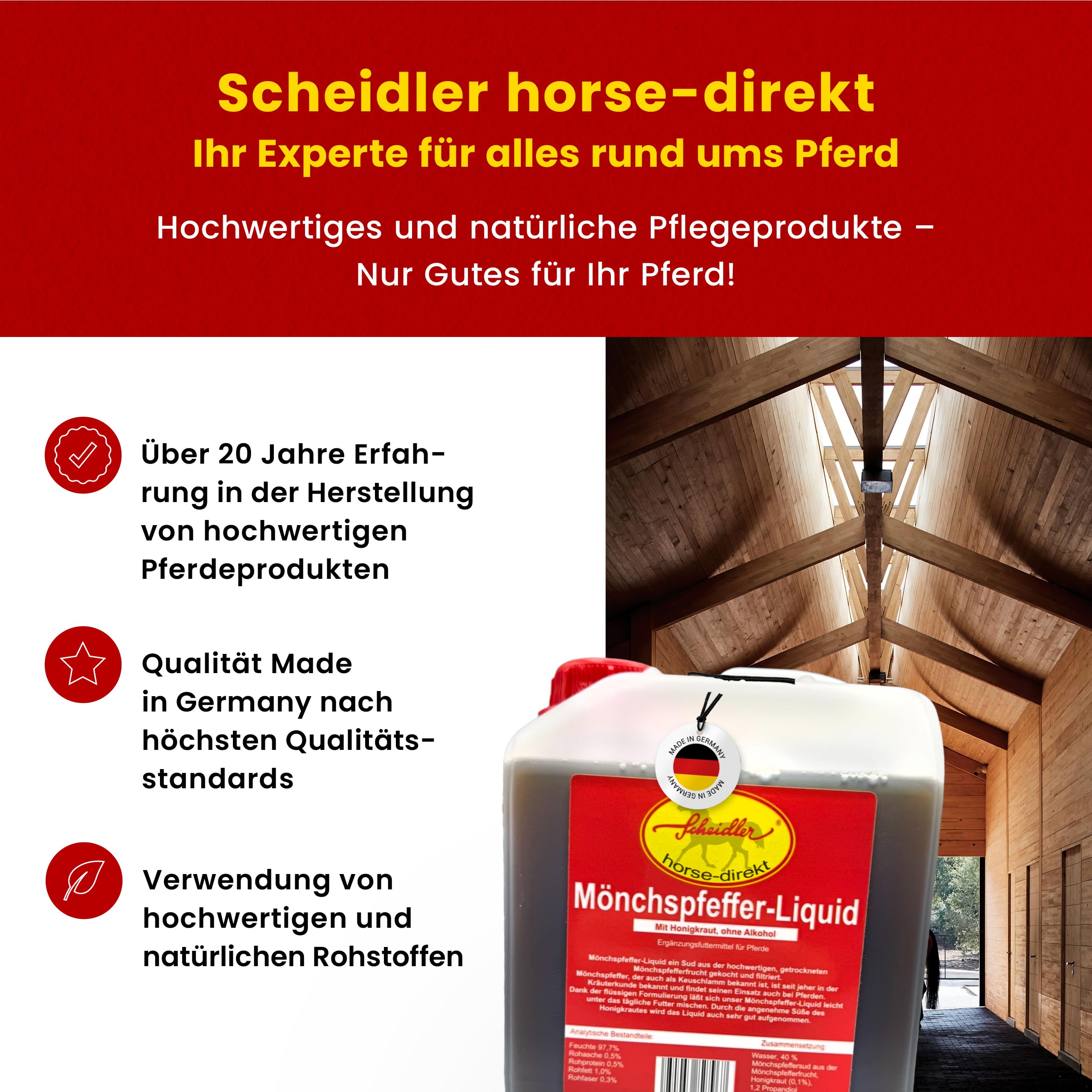 Scheidler horse-direkt Mönchspfeffer Liquid für Pferde 2500ml Hochdosiert – 100% Natürliches Ergänzungsfuttermittel für Pferde – Premium Sud aus Mönchspfeffer - Qualität aus Deutschland