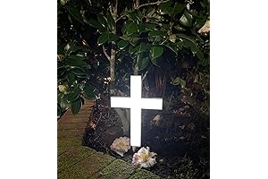 Lighted White Garden Cross for Spiritual or Decorative Garden Display.