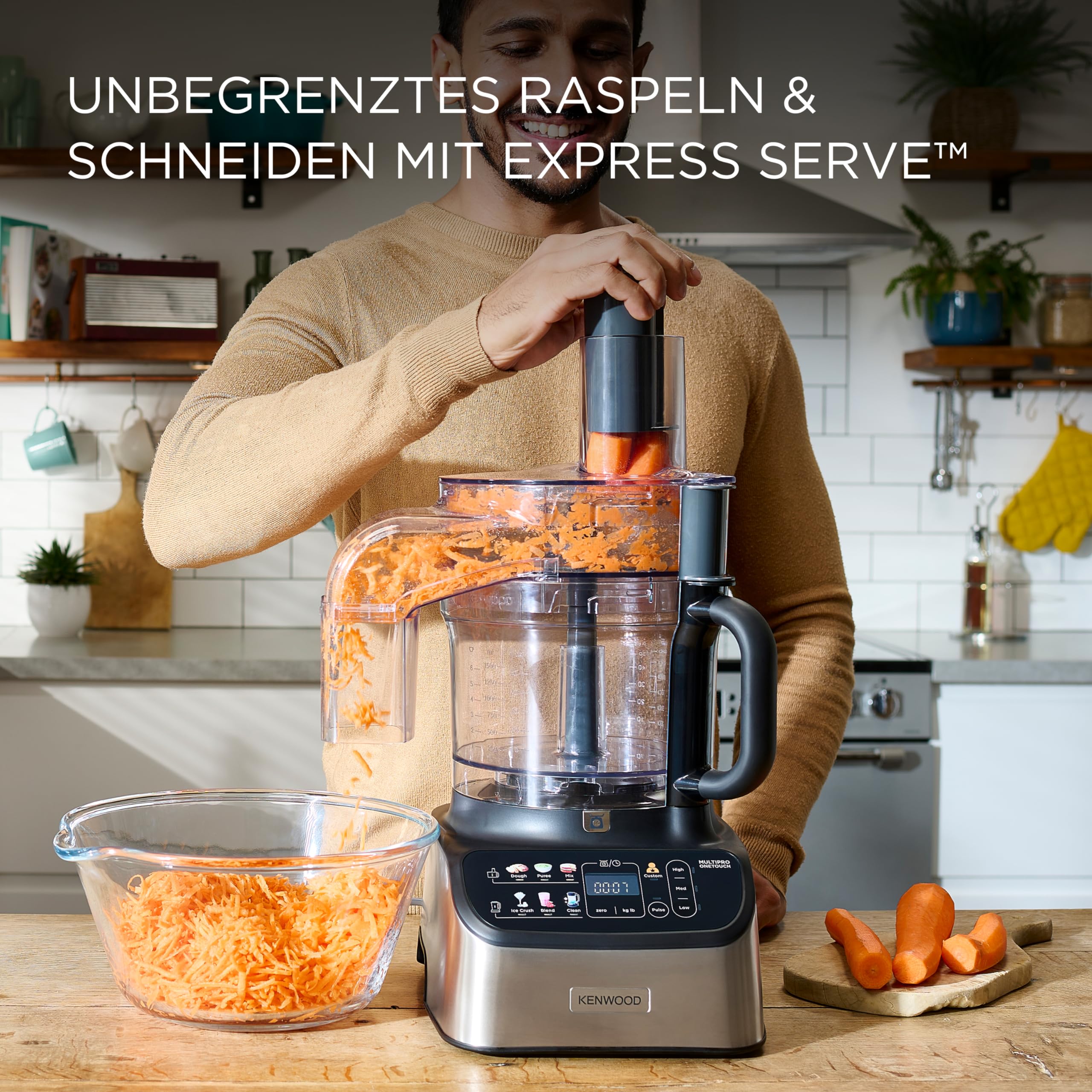 Kenwood MultiPro OneTouch FDM73.480SS Kompakt-Küchenmaschine & Standmixer, 6 Zubehörteile, 6 Automatikprogramme, Variable Geschwindigkeit & Pulse-Funktion, Integrierte Waage, 1000W, Silber