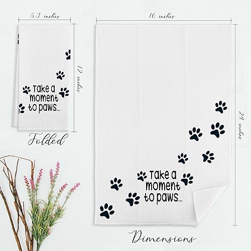 Miniatura 6 de Juego de 2 paños de cocina y paños de cocina con diseño divertido de patas de cachorro para perros, para decoración de cocina de granja, 24 x 16