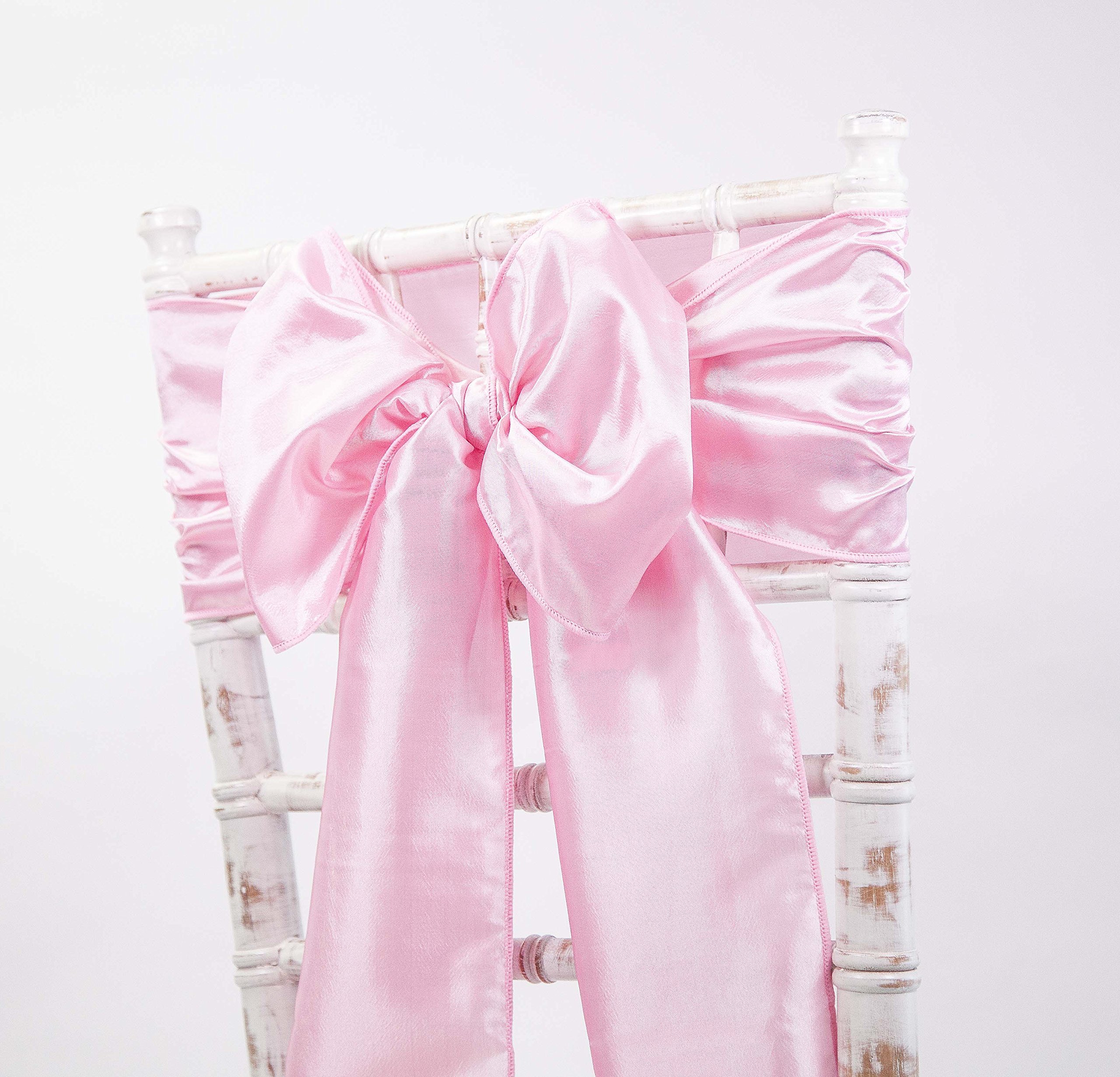 Taffeta Chair Sashes Bows - Wedding Events Decor - 48 Colours + Matching Runners Available (Pink)