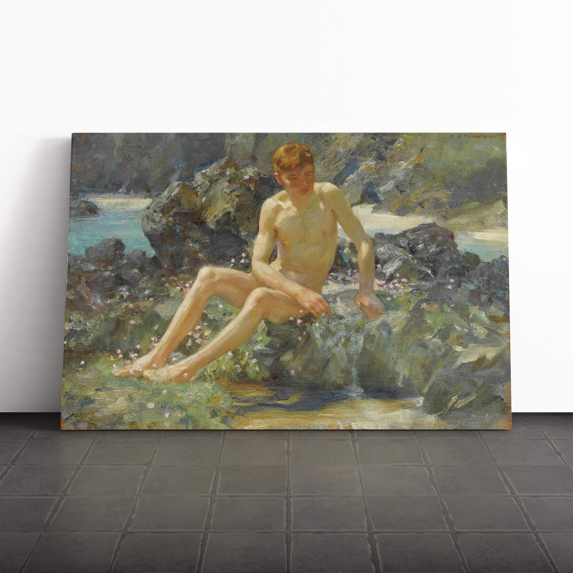 Henry Scott Tuke Beach Canvas Print | Gallery Wrapped 30mm Frame Wall Art | 24x16 inches | Ready to Hang | Modern Seascape Picture | Living Room Bedroom Lounge Office