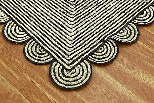 Miniatura 7 de Collection - Alfombra cuadrada de 10 x 10 pies, alfombra trenzada negra de yute geométrica, alfombra Kilim para interiores y exteriores, alfombra de