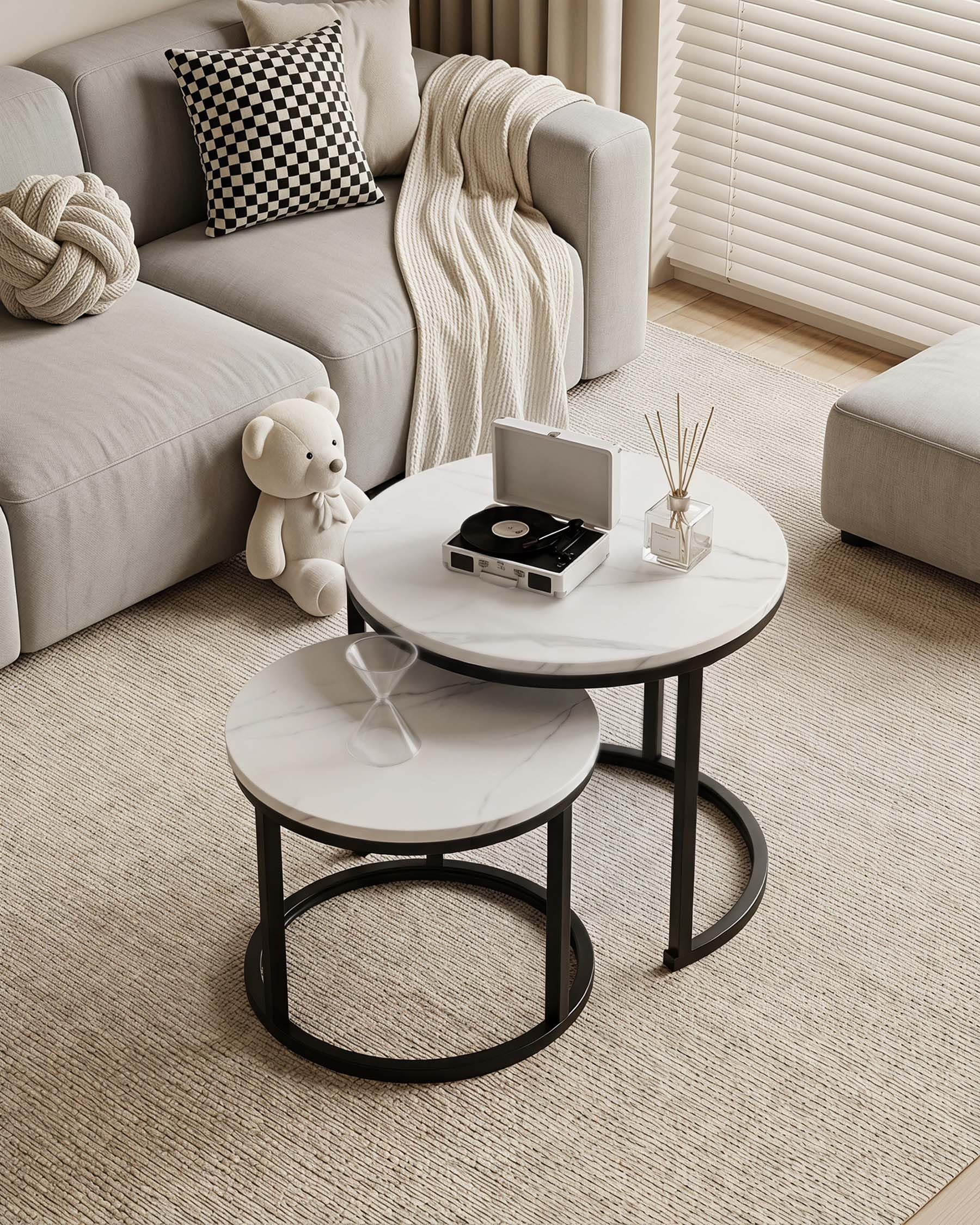 Runder Couchtisch Weiß Kleiner Beistelltisch Couch Marmor Optik 50cm