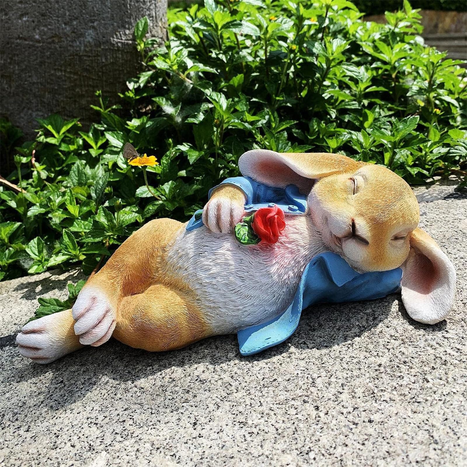 Figurine de Lapins de Pâques, Ornement de Bureau pour décoration de Printemps, Lapins en résine Amusants Tenant Une Rose, Statue Miniature, décoration de fête de Pâques