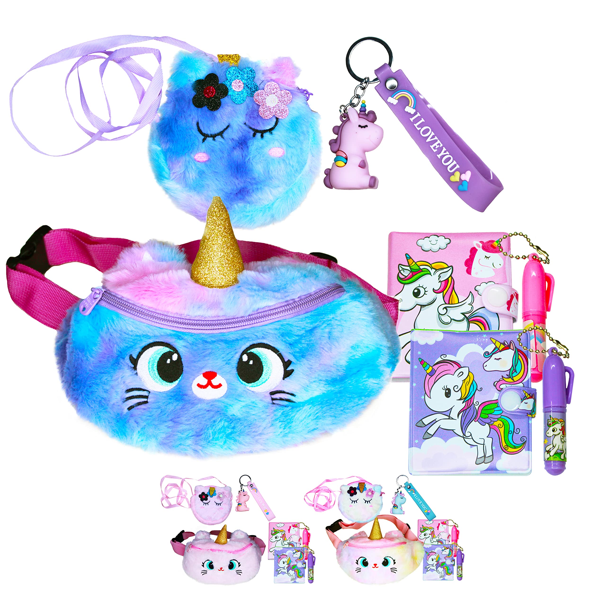 PEAKY KIDSUnicorn Belt Bag for Girls with Adjustable Belt, Stylish Rainbow Cute Multi-Purpose Waist Pack for Girls, Eye-Catching Travel Waist Bag for Kids with Coin Bag, Bonus Stickers Eid Gift