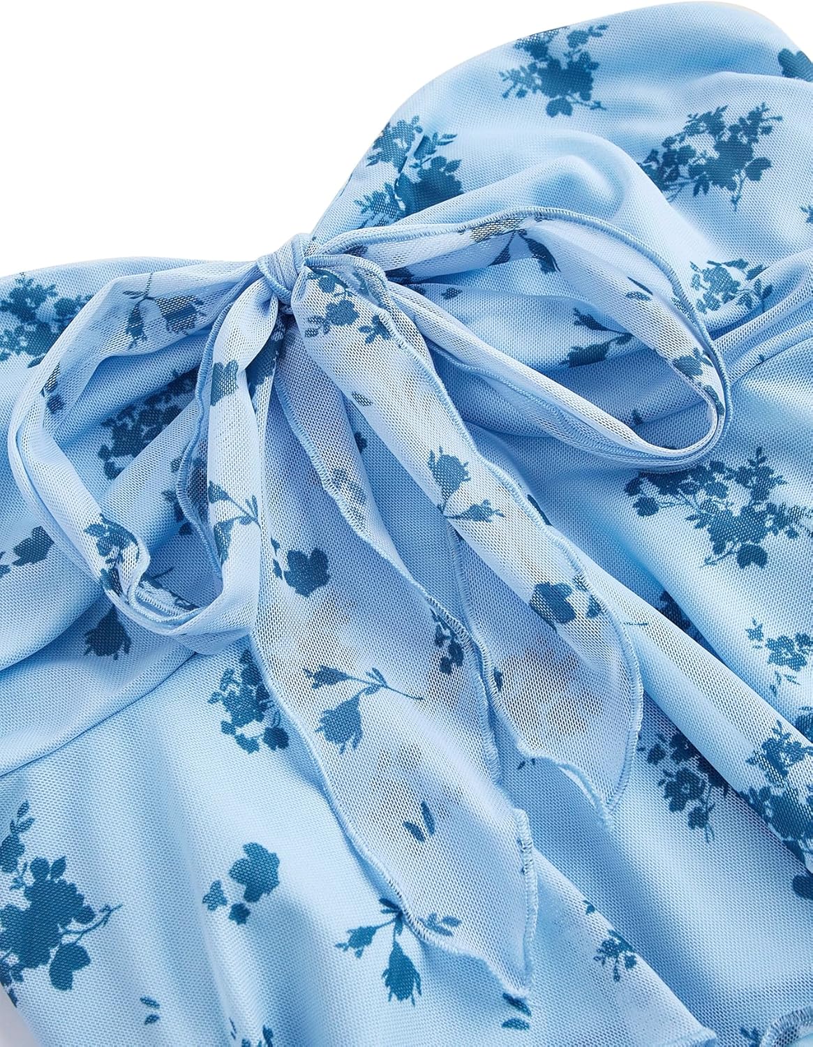 SHENHE Women's Floral Strapless Tie Front Lettuce Trim Asymmetrical Flare Boho Tube Top - Image 4