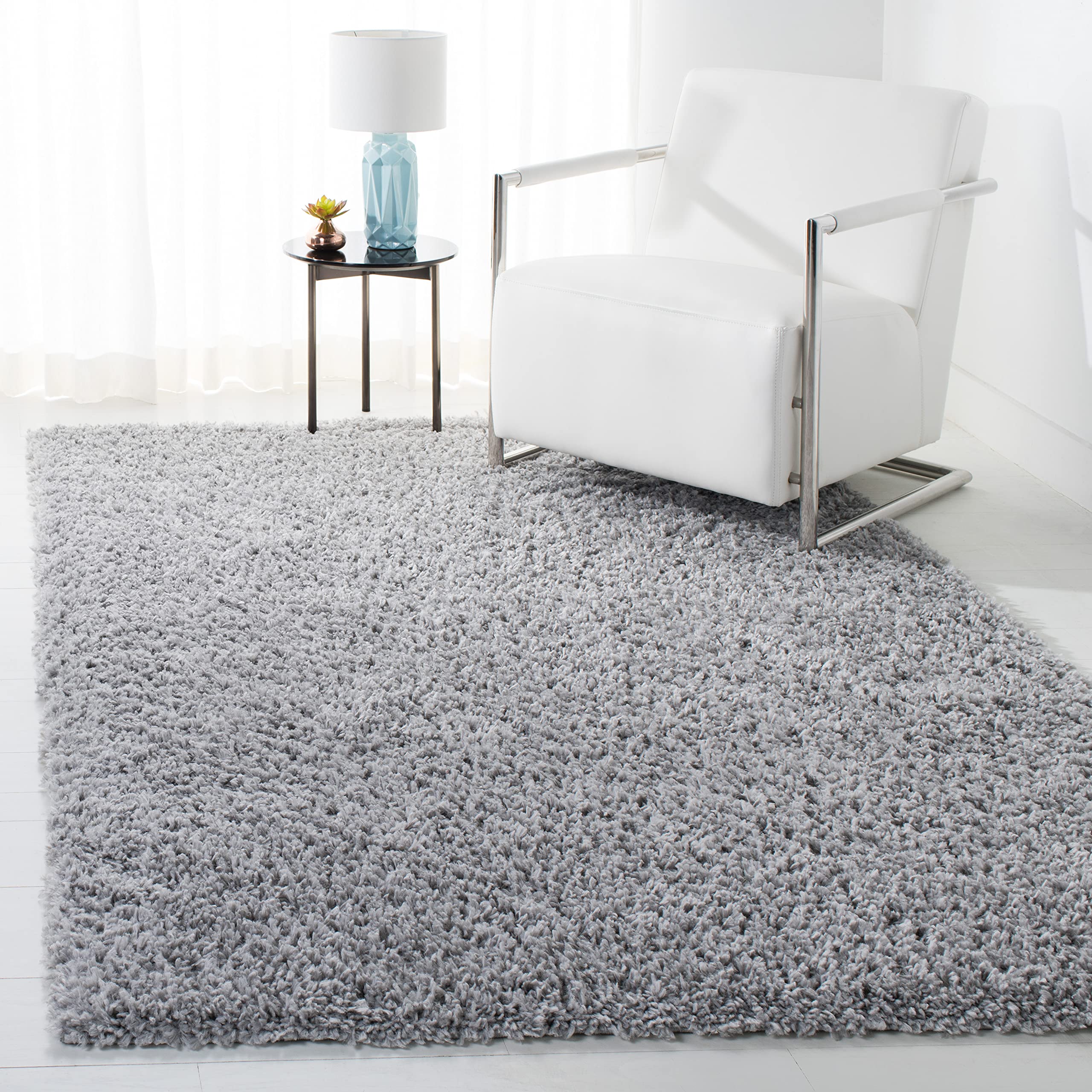 SAFAVIEH August Shag Collection Area Rug - 10' x 14', Silver, Solid Design, Non-Shedding & Easy Care, 1.5-inch Thick Ideal for High Traffic Areas in