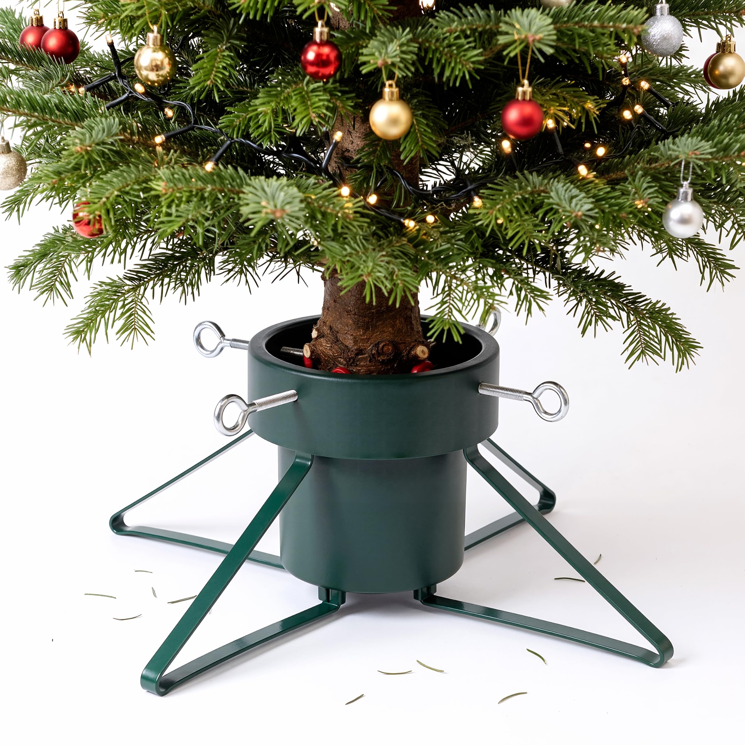 GEEZY Christmas Tree Stand for Real Trees - Green Metal Frame, Adjustable Trunk Diameter 5 to 11cm, Max Tree Height 2m, Water Tank 1.8L - Christmas Tree Base Xmas Tree Stand Christmas Tree Holder