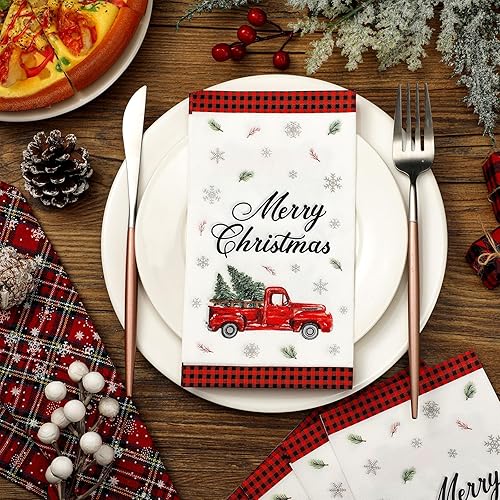 Miniatura 2 de Geyoga 200 servilletas navideñas para invitados de 2 capas con temática navideña, toallas de mano desechables con copos de nieve, servilletas de